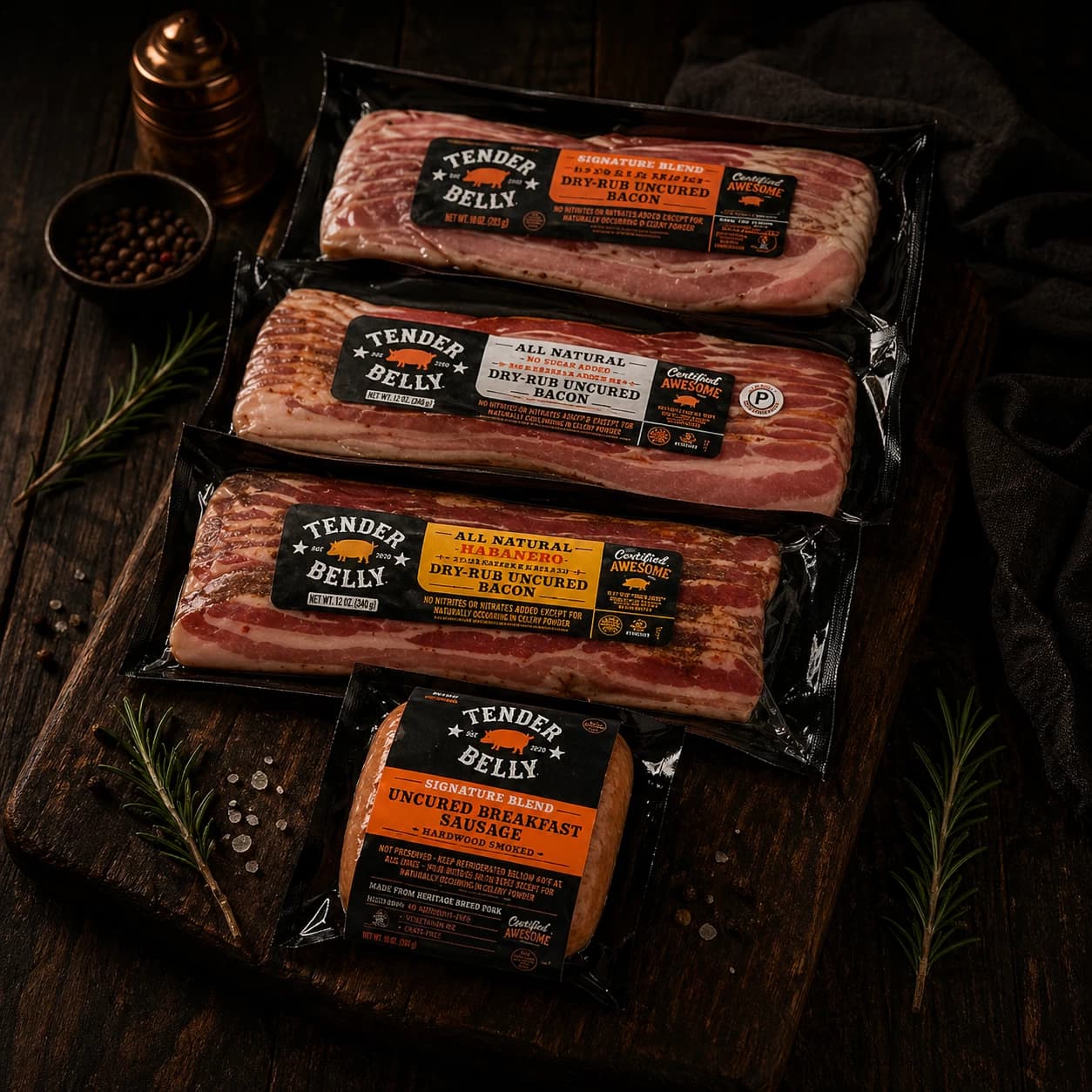TENDER BELLY BACON & SAUSAGE SAMPLER PACK